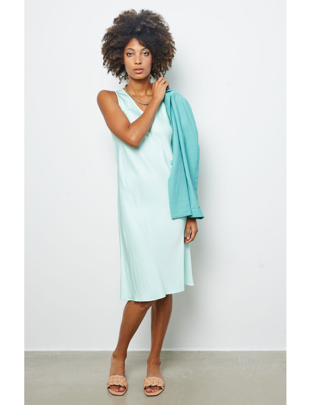 Satin V-Neck Dress - 