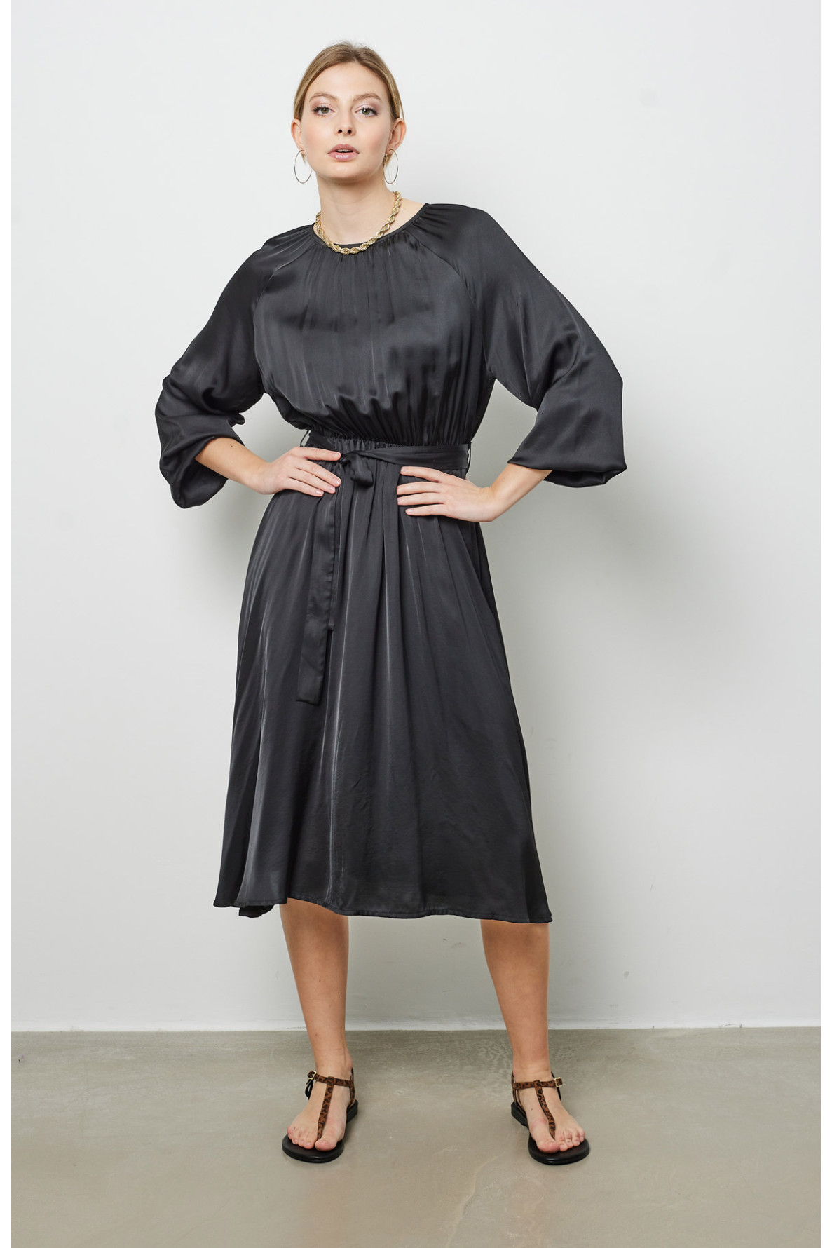 Long Sleeve Dress with Elasticated Waist - 2