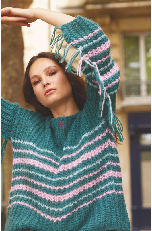 STRIPED FRINGED SWEATER - 1 - Love@me - 1 