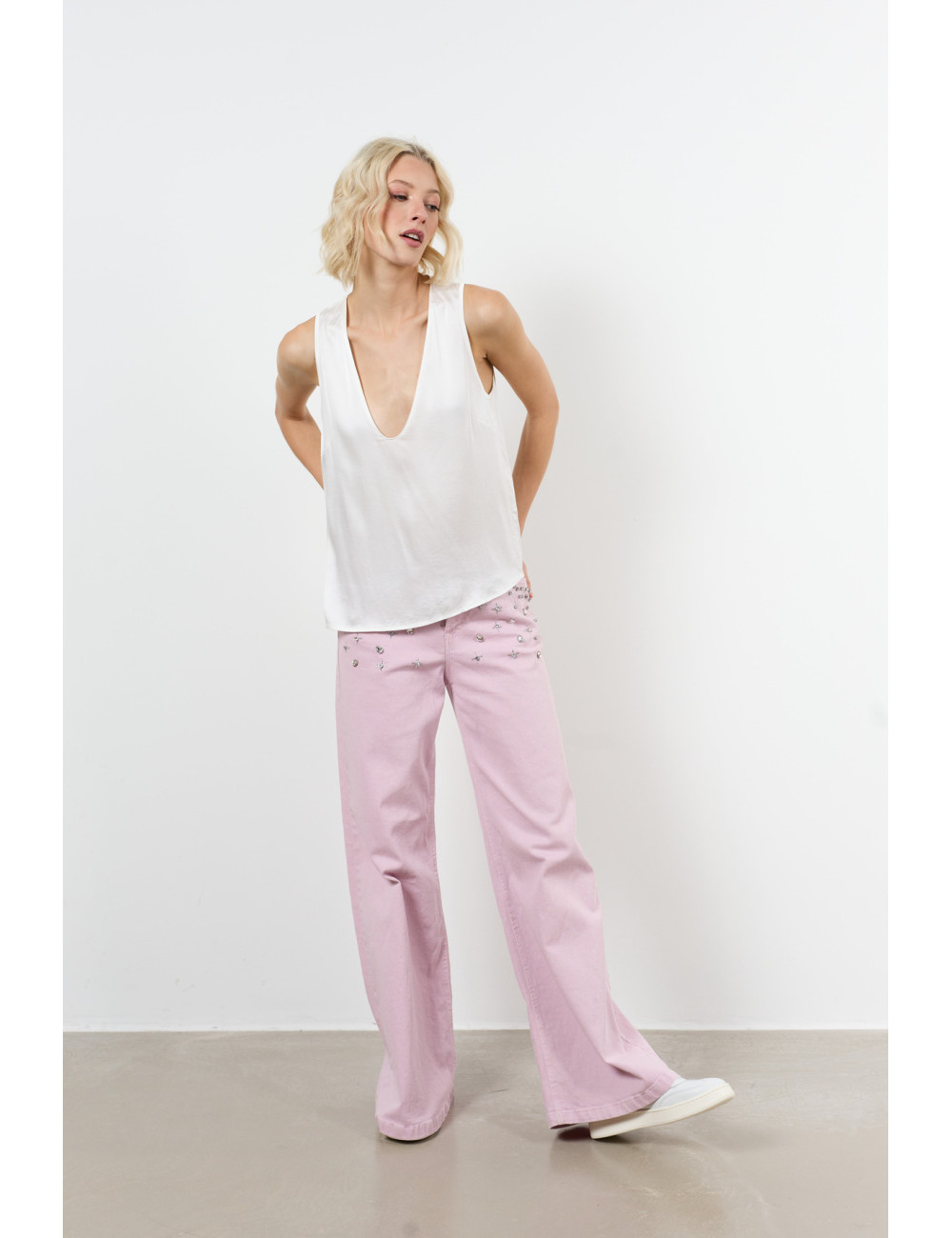 debardeur col v satin - 