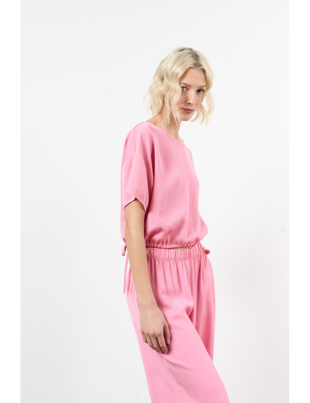 blouse manches courtes resserre taille - 