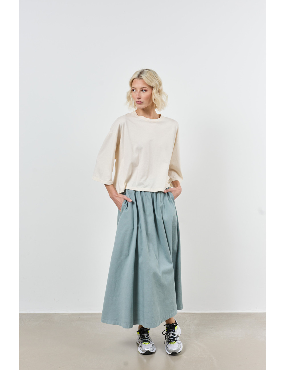 jupe elastiquee midi avec poches - 