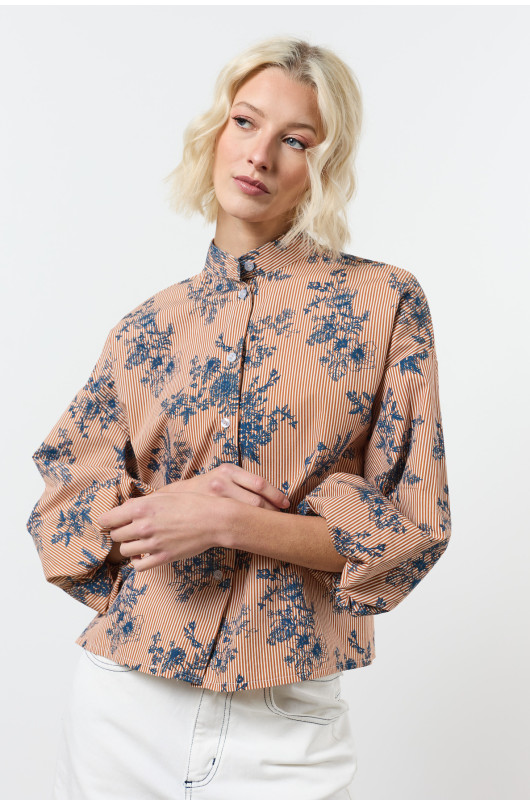 chemise rayee + print col mao - 1 - Love@me - 1 