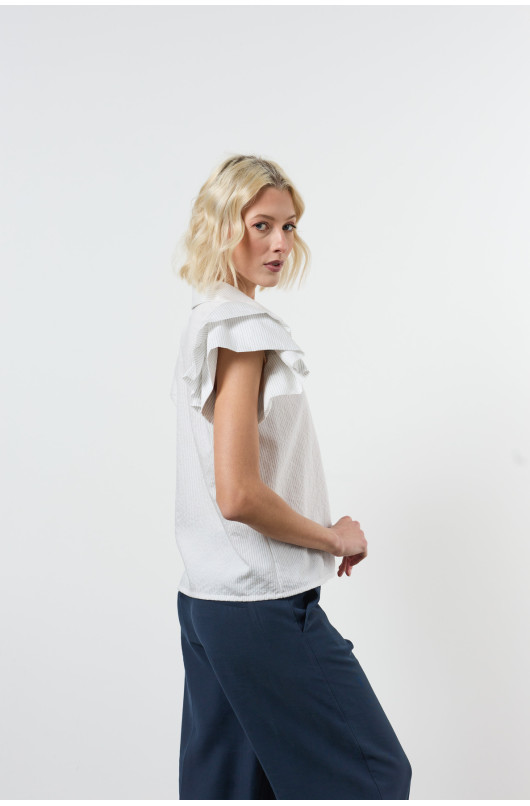chemise sans manche lignee boutonnee volant - 2