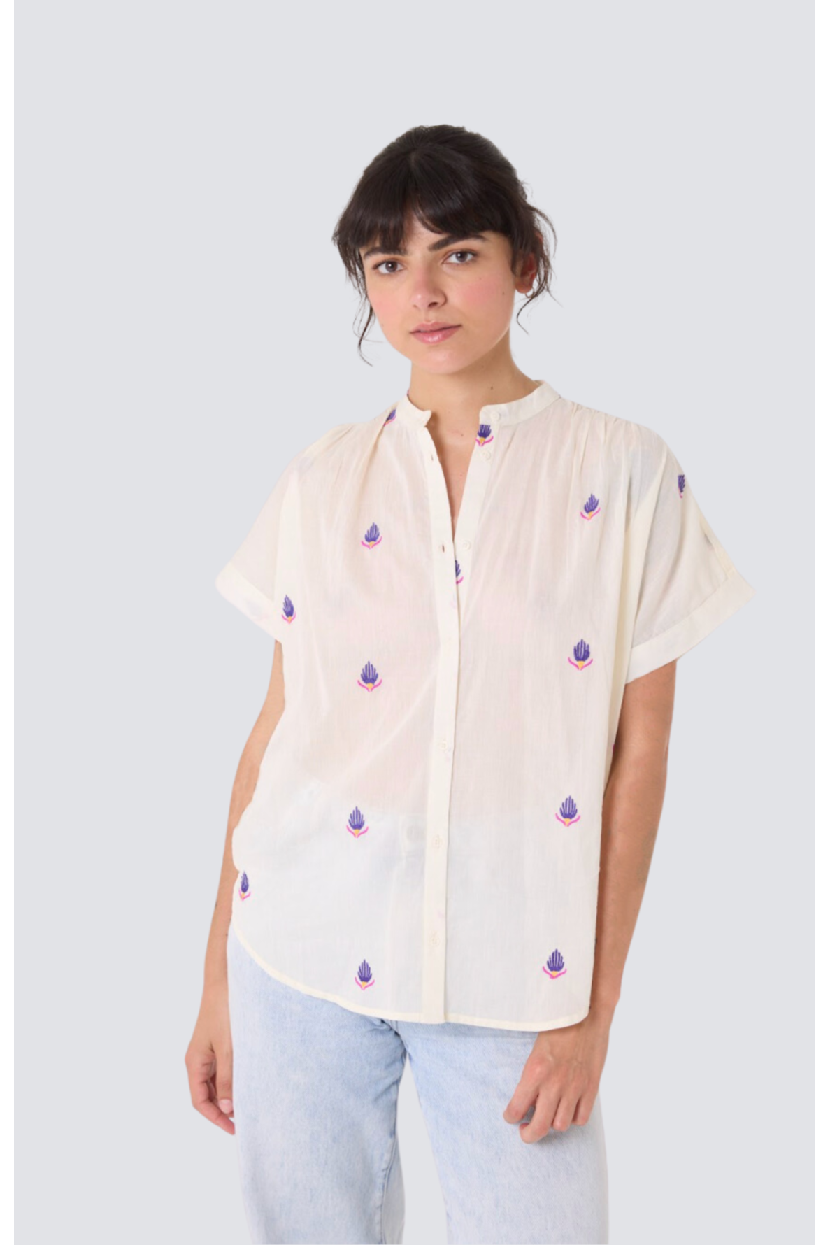 blouse brodée manches courtes col mao maya - 5