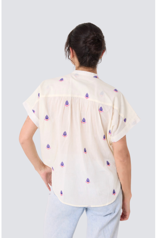 blouse brodée manches courtes col mao maya - 7