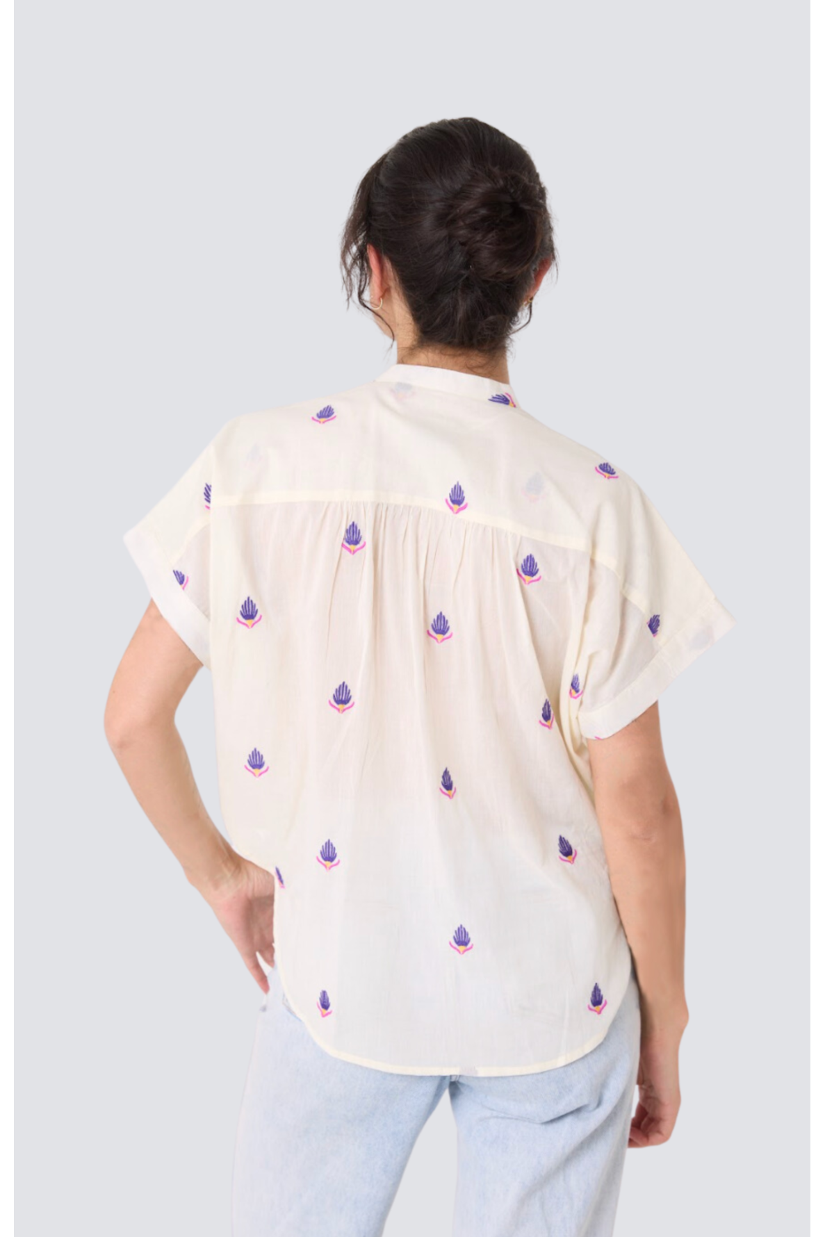blouse brodée manches courtes col mao maya - 7