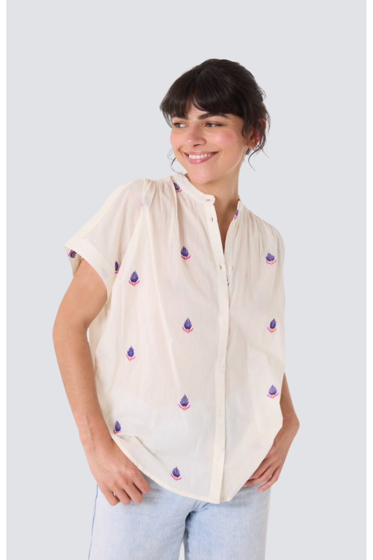 blouse brodée manches courtes col mao maya - 6