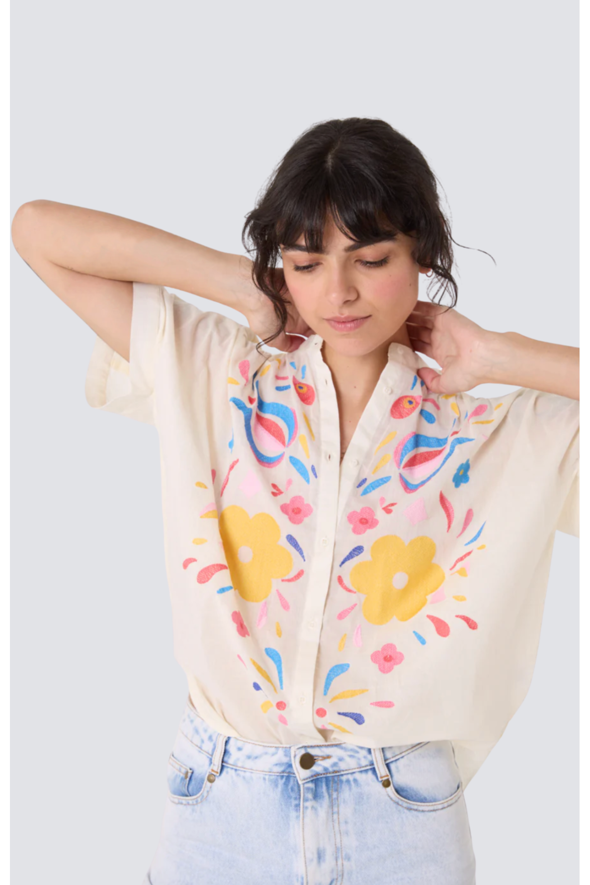 blouse brodée manches courtes col mao maya - 3