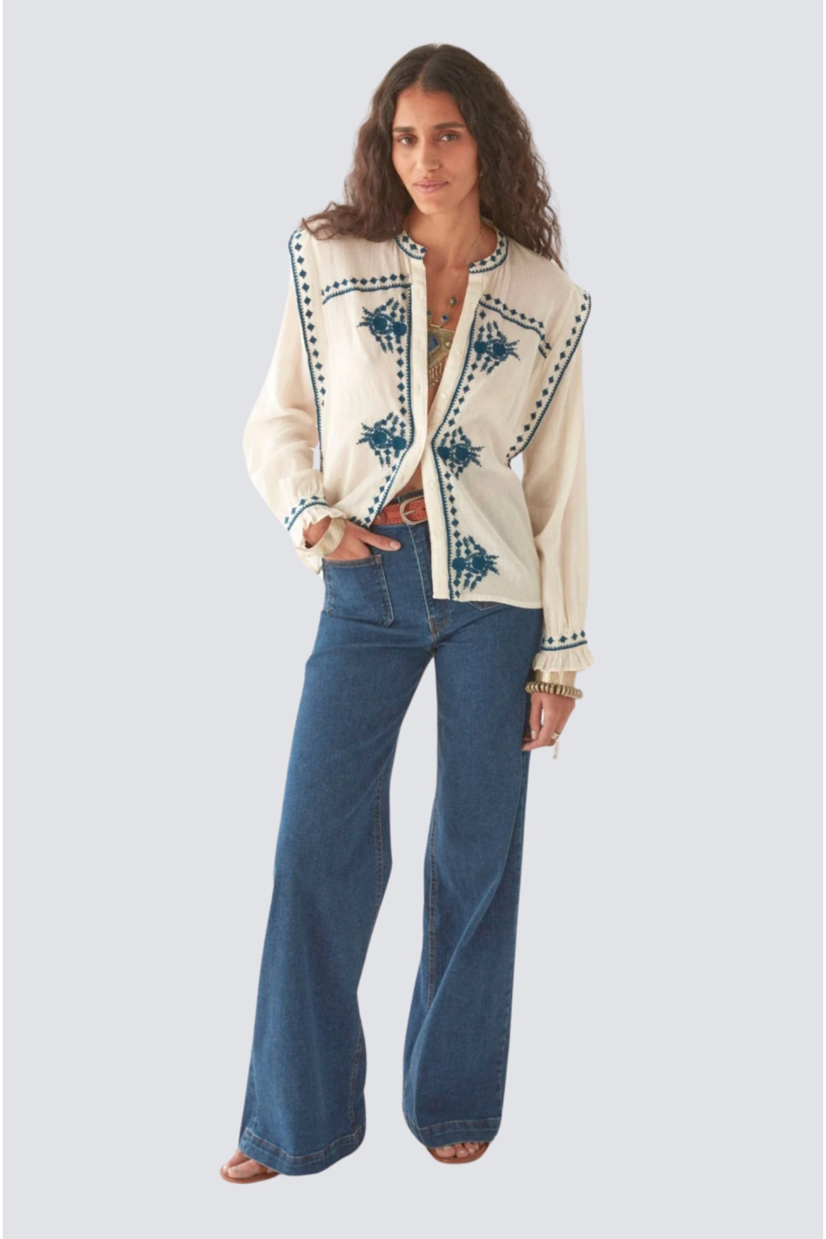 blouse unie en coton avec broderie - 2