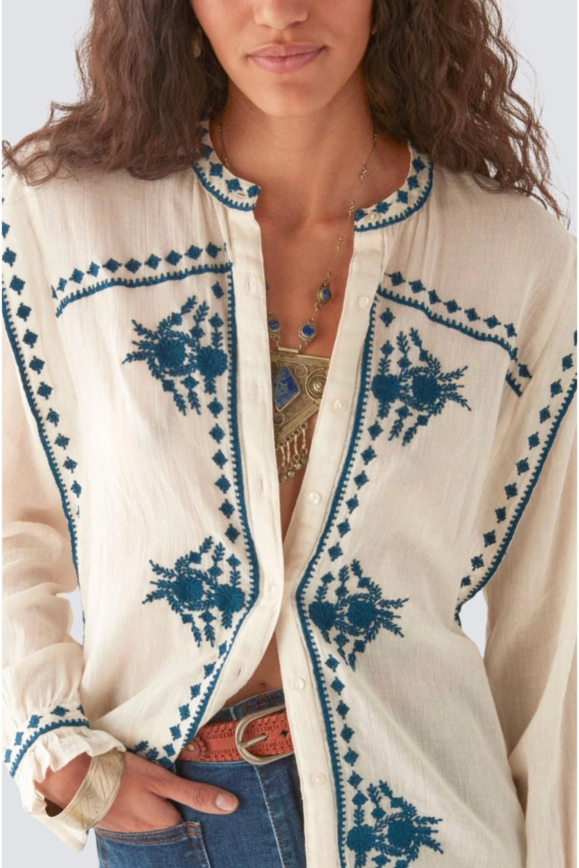 blouse unie en coton avec broderie - 1