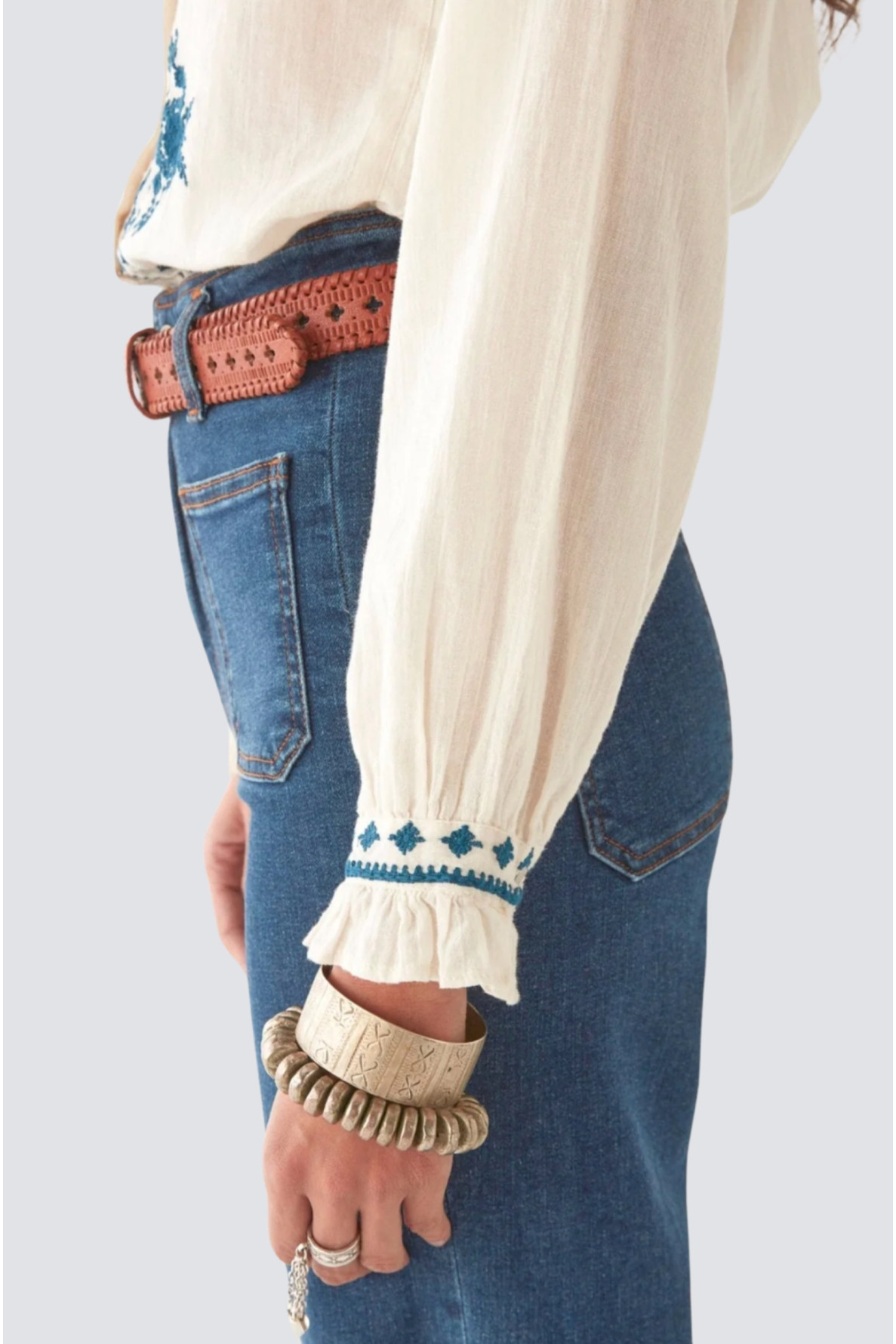 blouse unie en coton avec broderie - 3