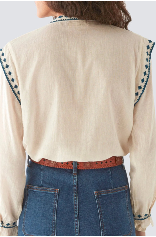 blouse unie en coton avec broderie - 4