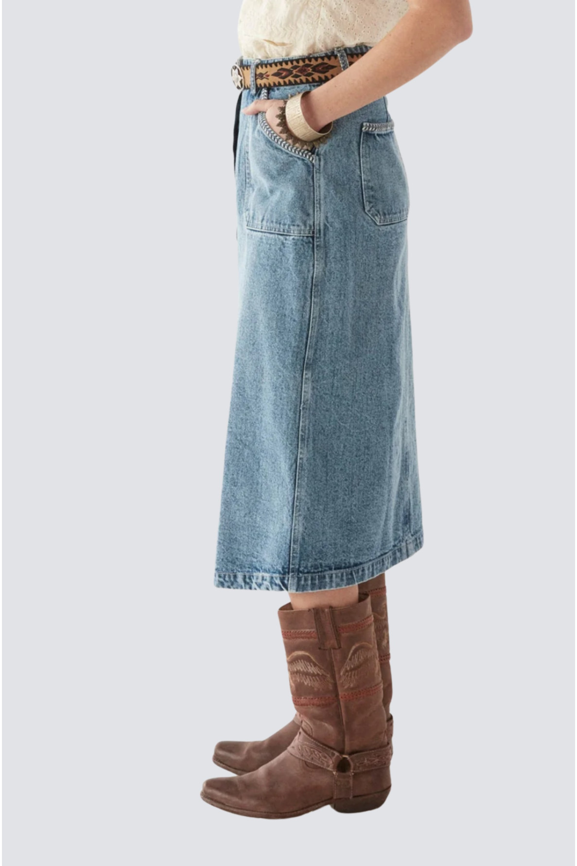 jupe longue unie imitation jeans - 2