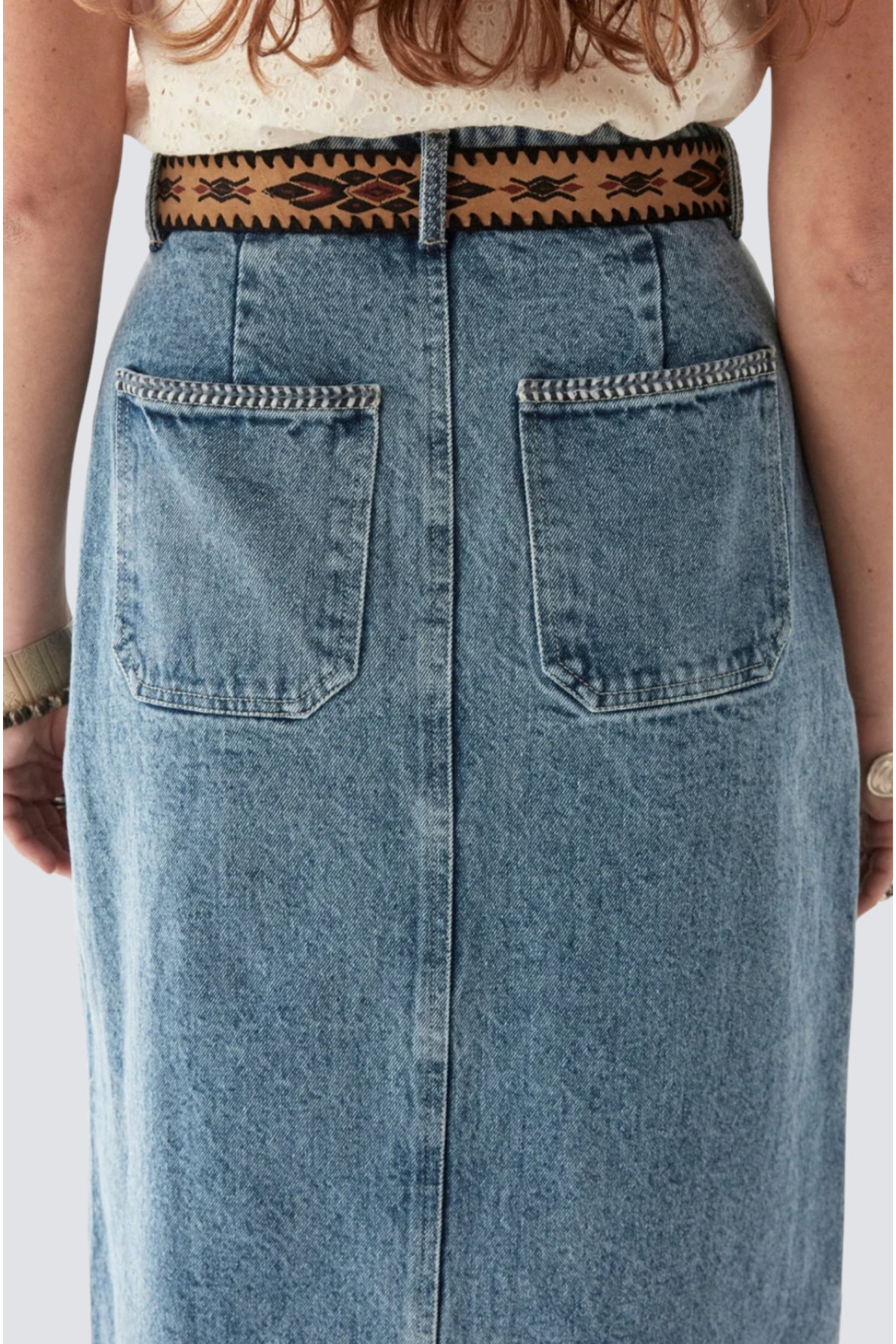 jupe longue unie imitation jeans - 3