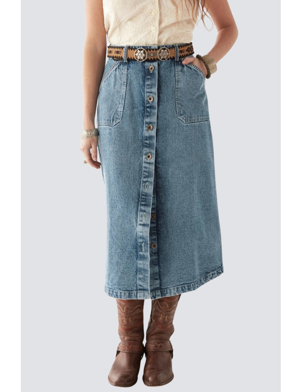 jupe longue unie imitation jeans - 