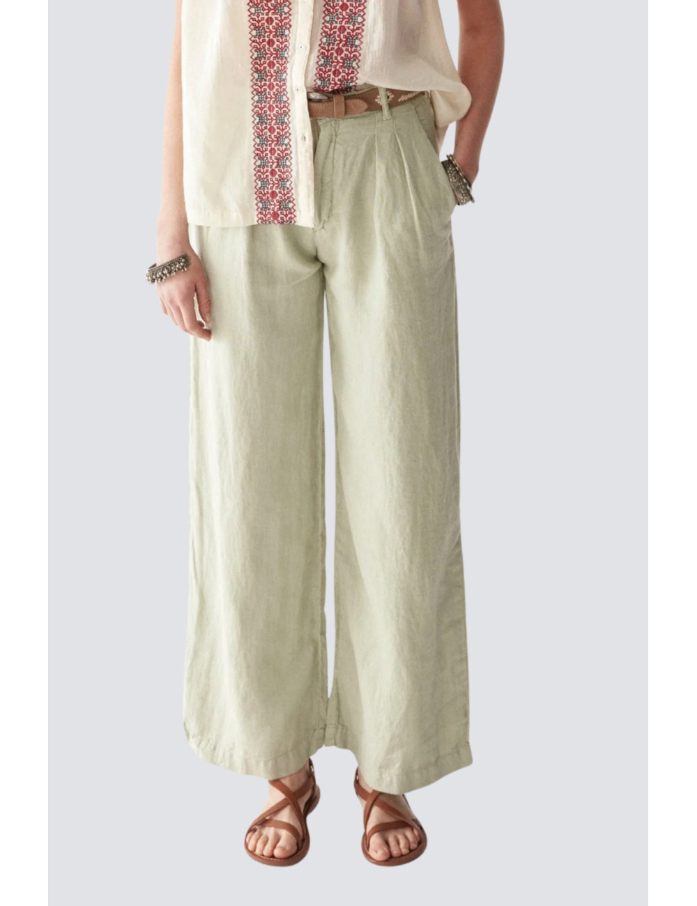 pantalon long uni lin - pantalon long uni lin -