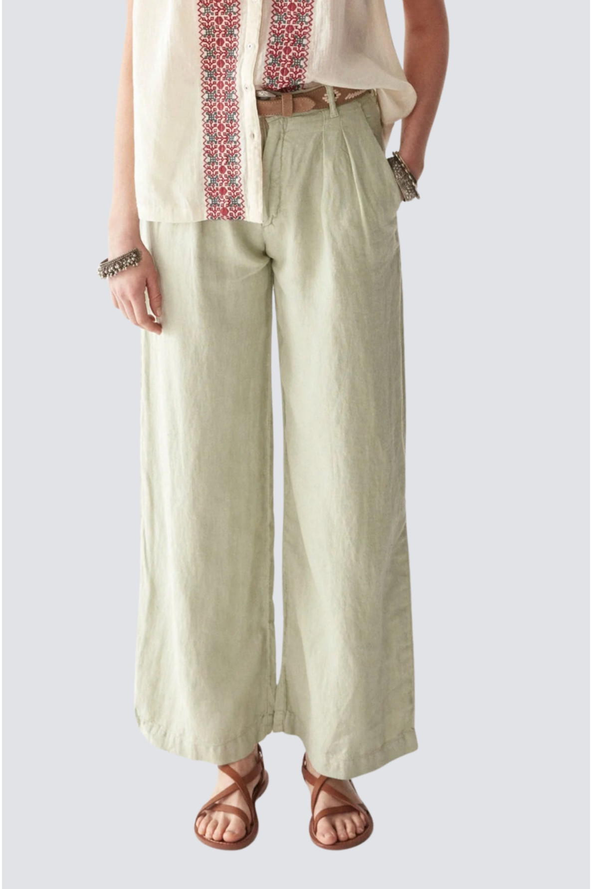 pantalon long uni lin - 1
