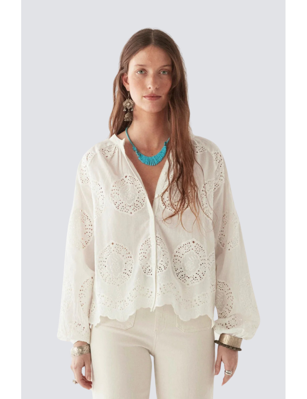 blouse en coton brodée - 