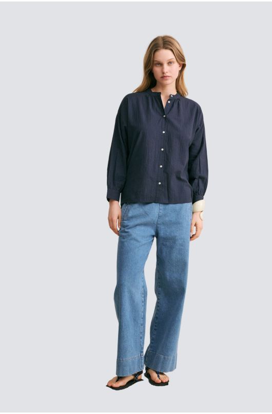 chemise coton col mao petits carreaux - 4