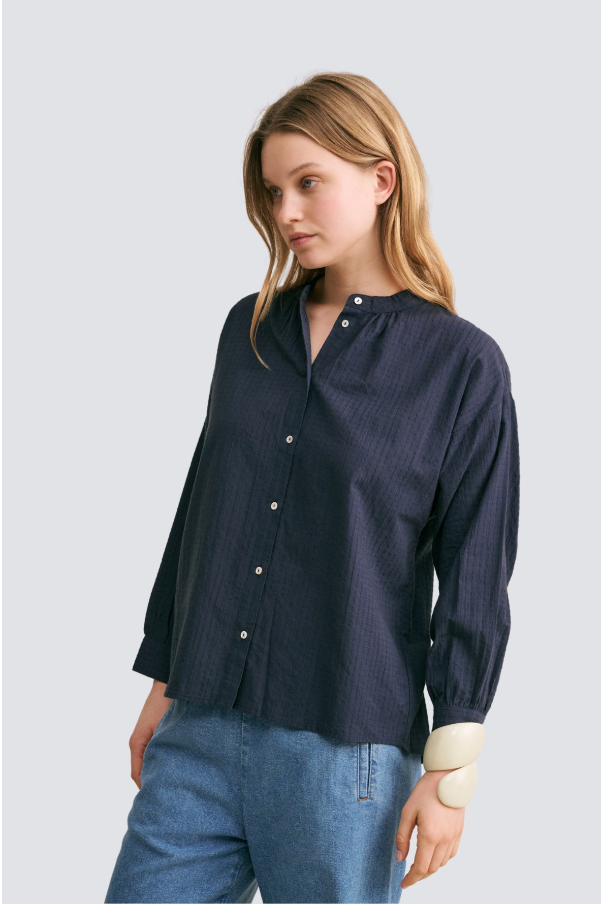 chemise coton col mao petits carreaux - 1