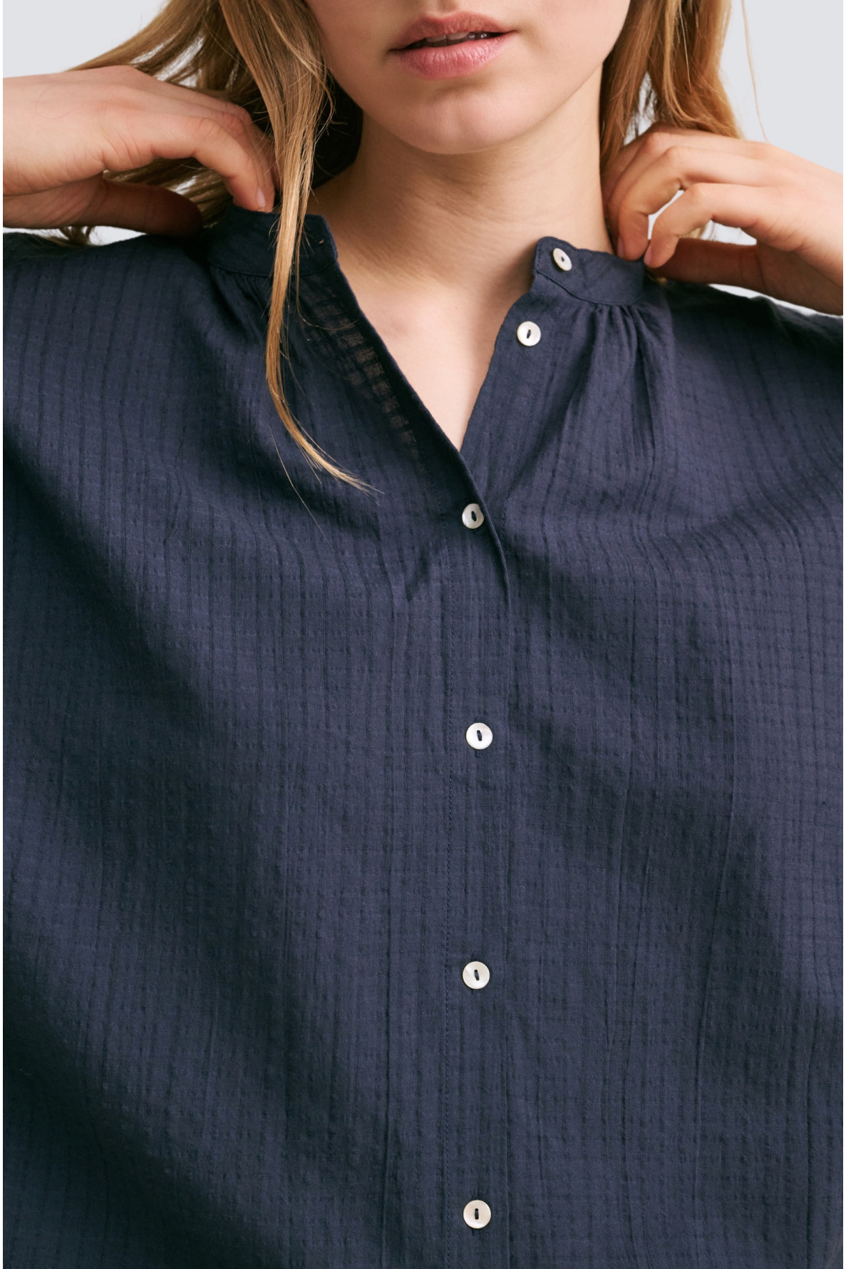 chemise coton col mao petits carreaux - 3