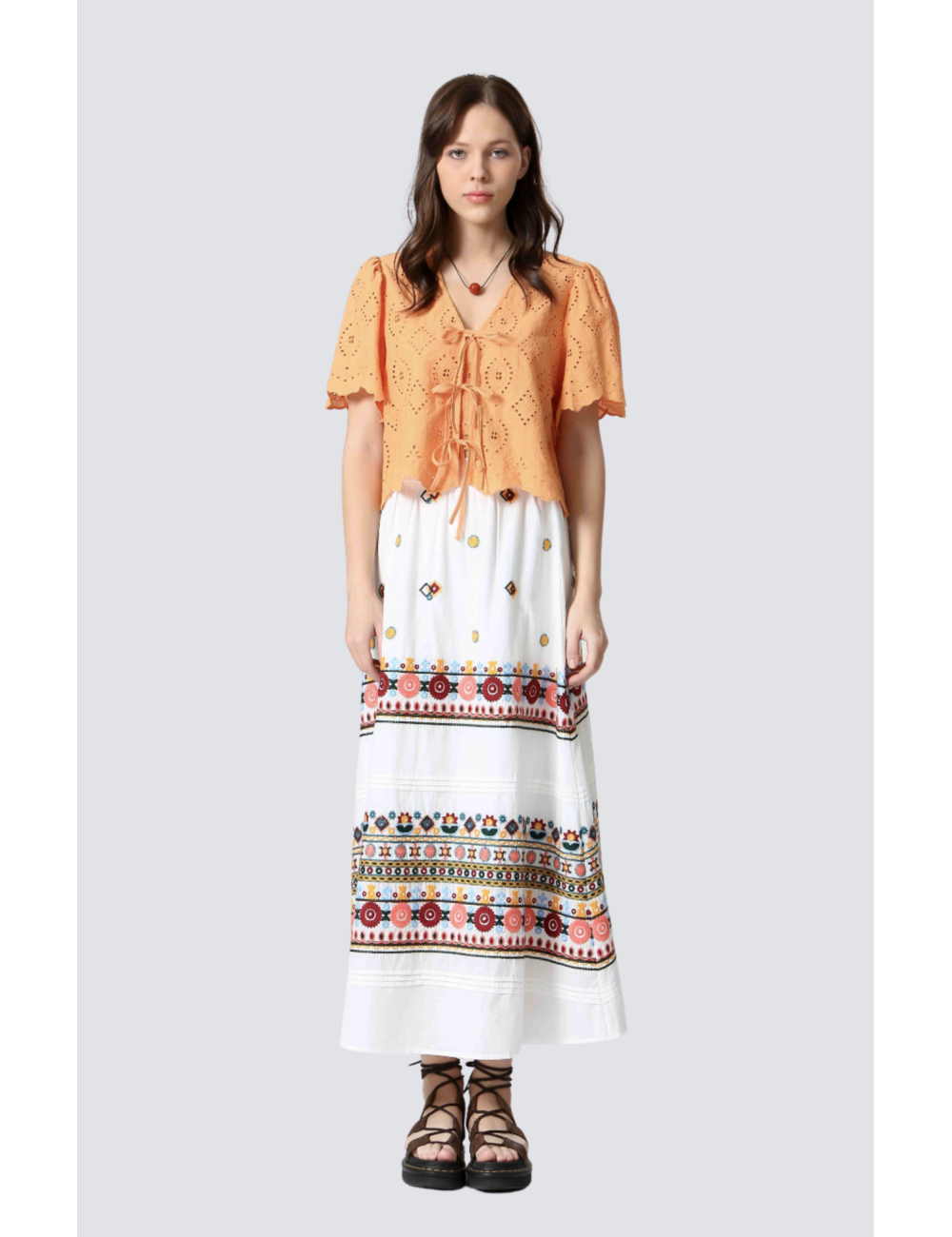 jupe longue coton broderie - 