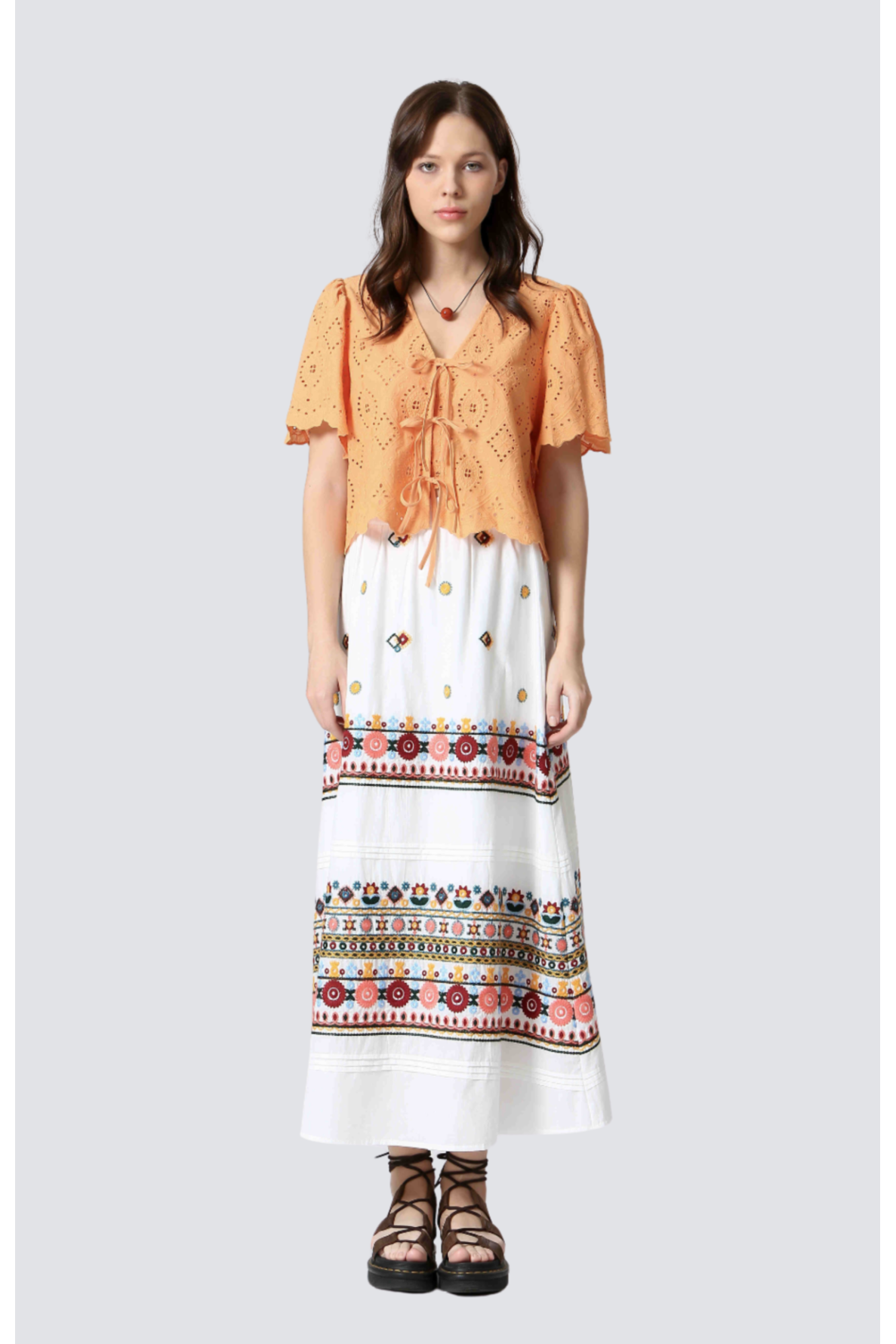 jupe longue coton broderie - 2