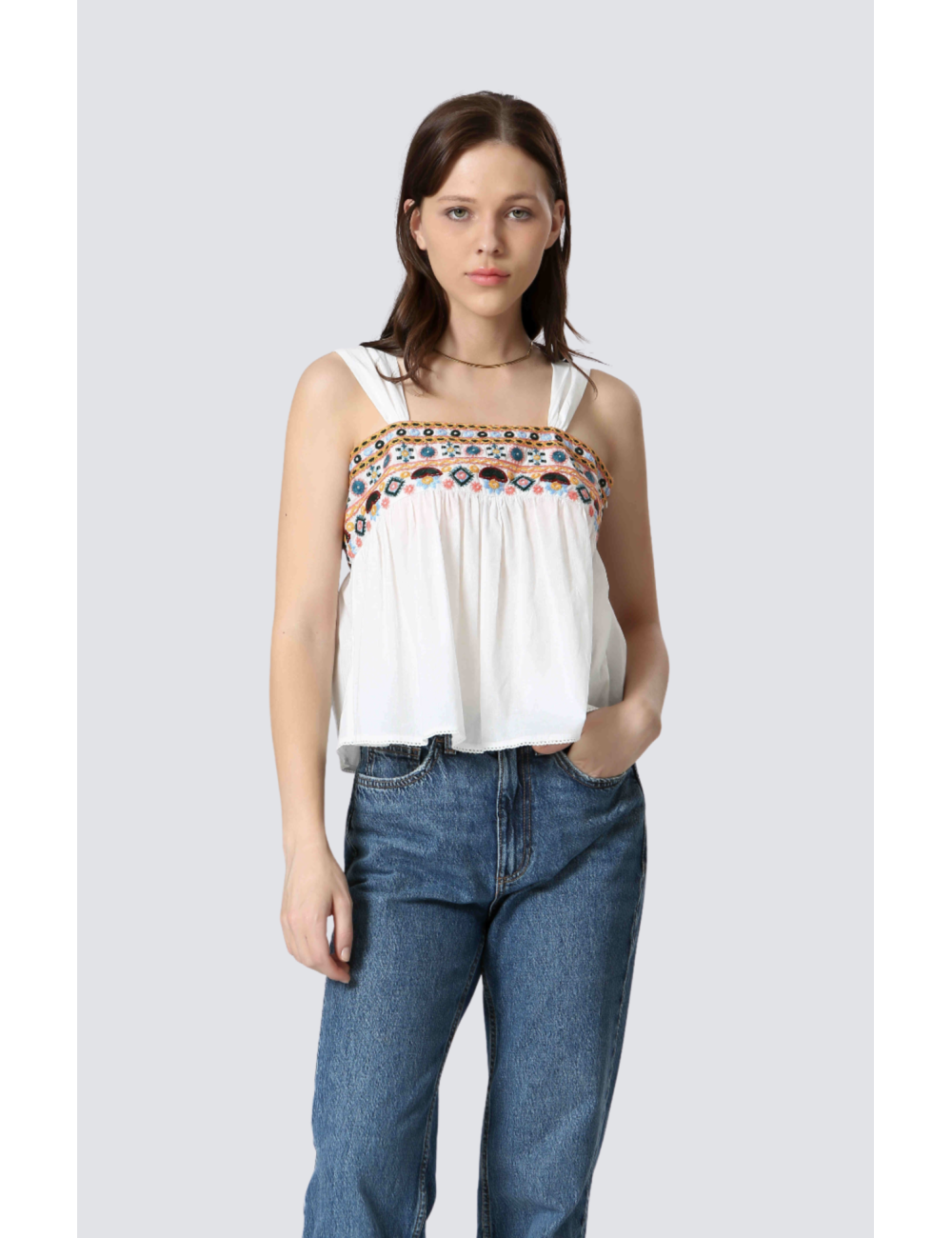 top coton broderie fines bretelles - 