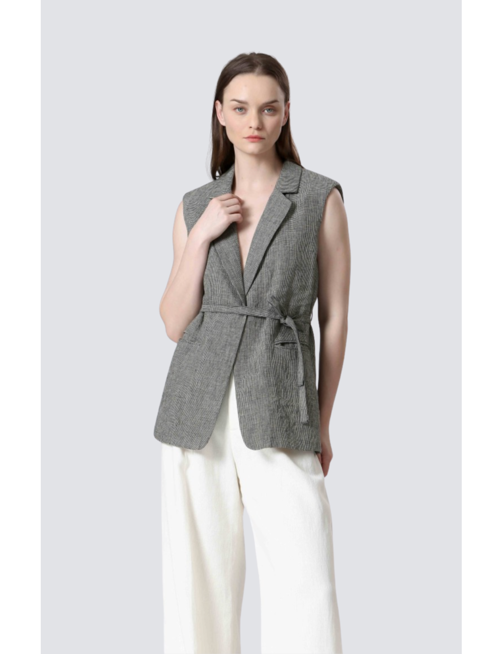 veste ss manches imprimé carreaux - 