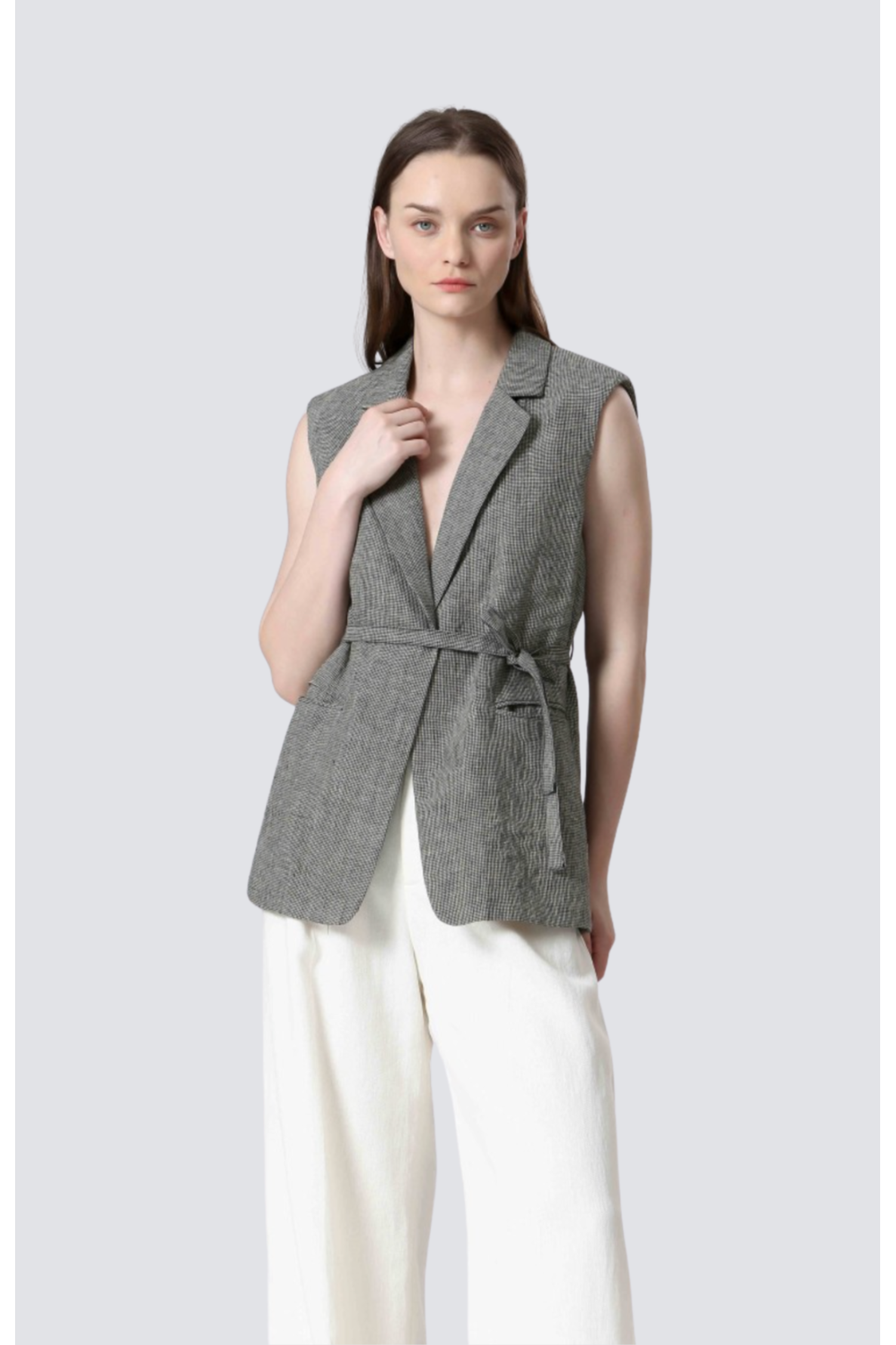 veste ss manches imprimé carreaux - 1